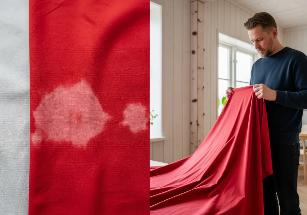 Färgblödning i röd bomullspoplin