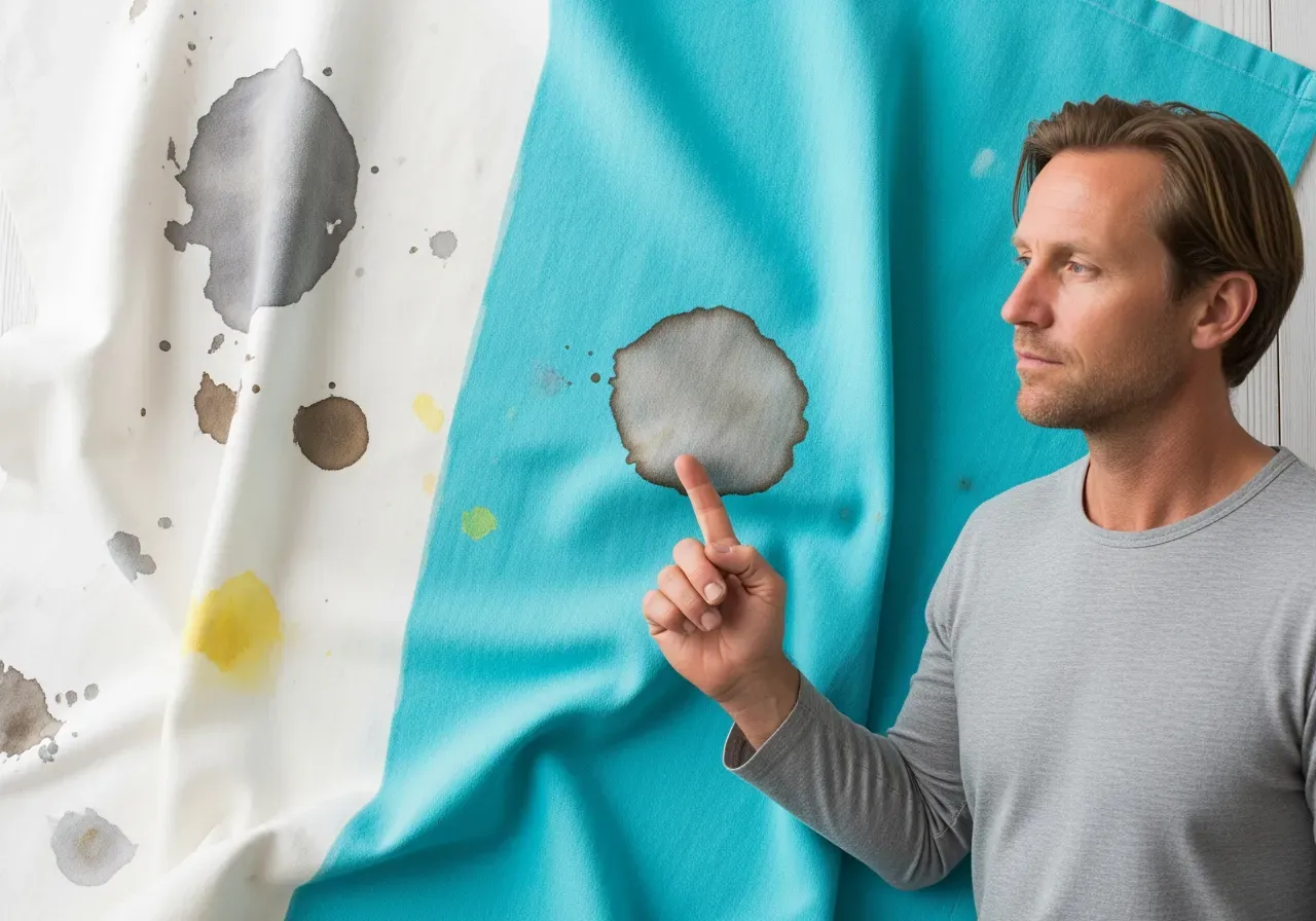 Fläckar på bomullskypert i cyan och vitt