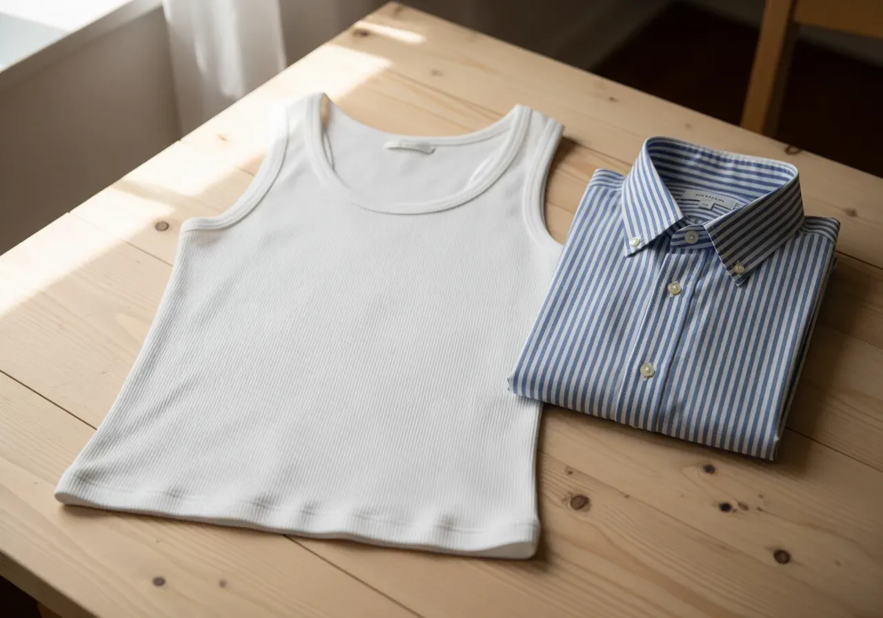 Formstabilt bomullslinne och randig poplin