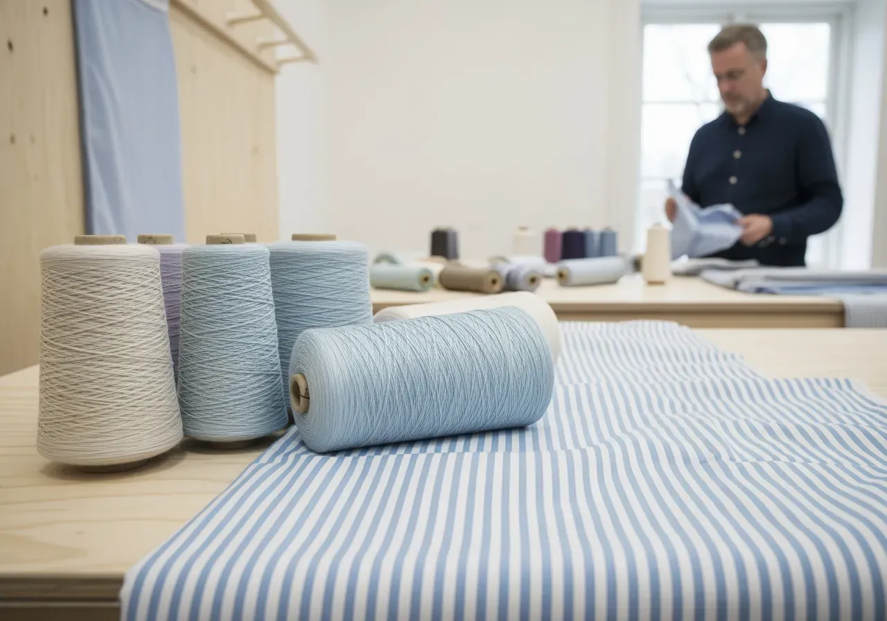 Garnnummer för ljusblå randig poplin