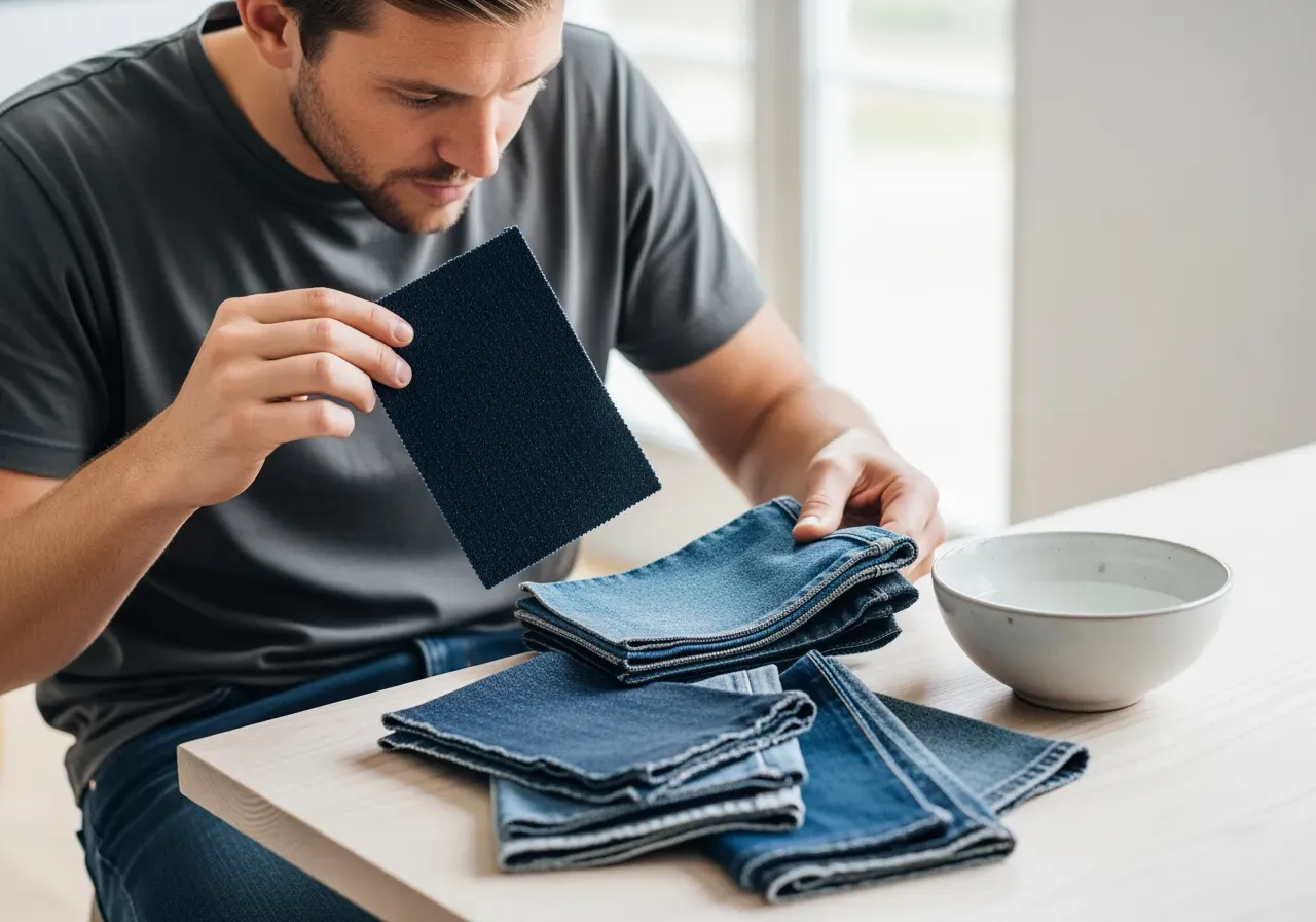 Jeanstyg i skjortor och färgfällning