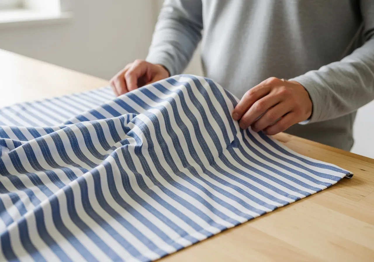 Krympning i blå randig poplin