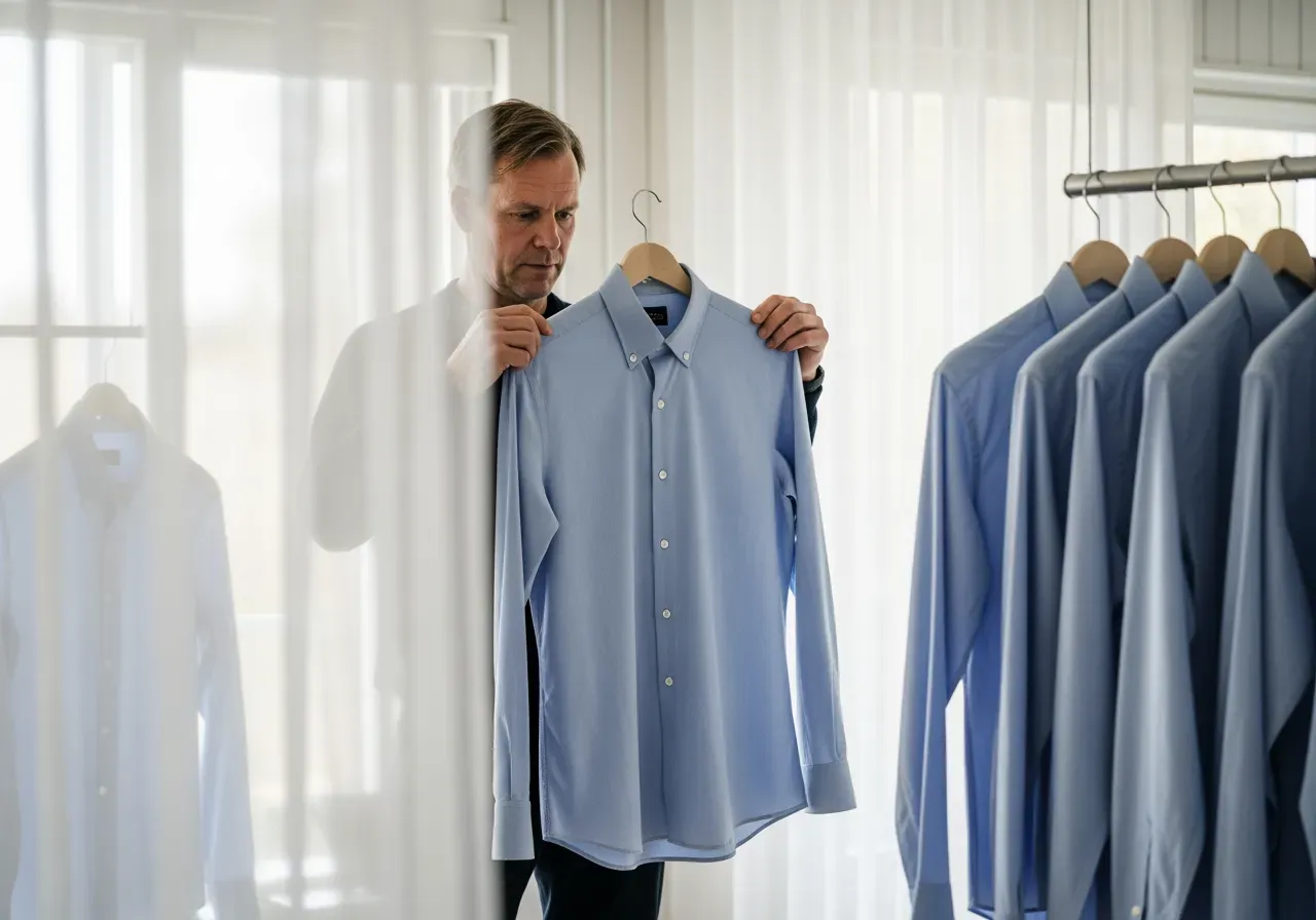 Kypert i ljusblå skjortor och genomskinlighet