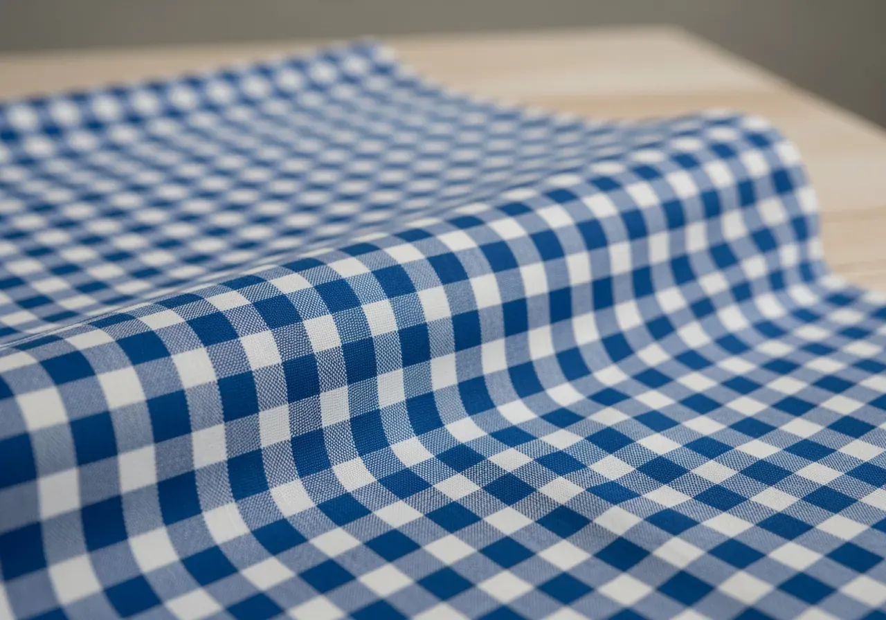 Blå rutig lättstruken poplin