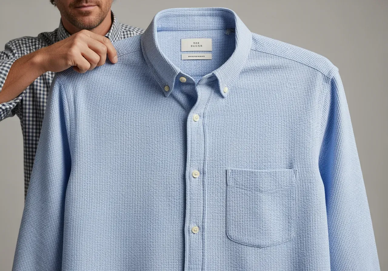 Ljusblå bomullsoxford i korgväv