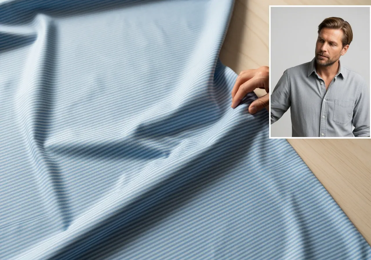 Ljusblå randig poplin med lyster