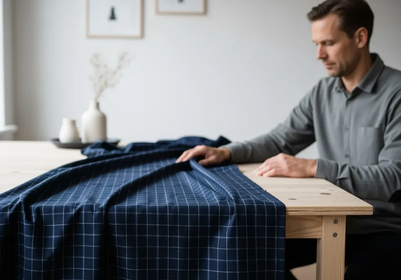 Marinblå rutig poplin till skjortor