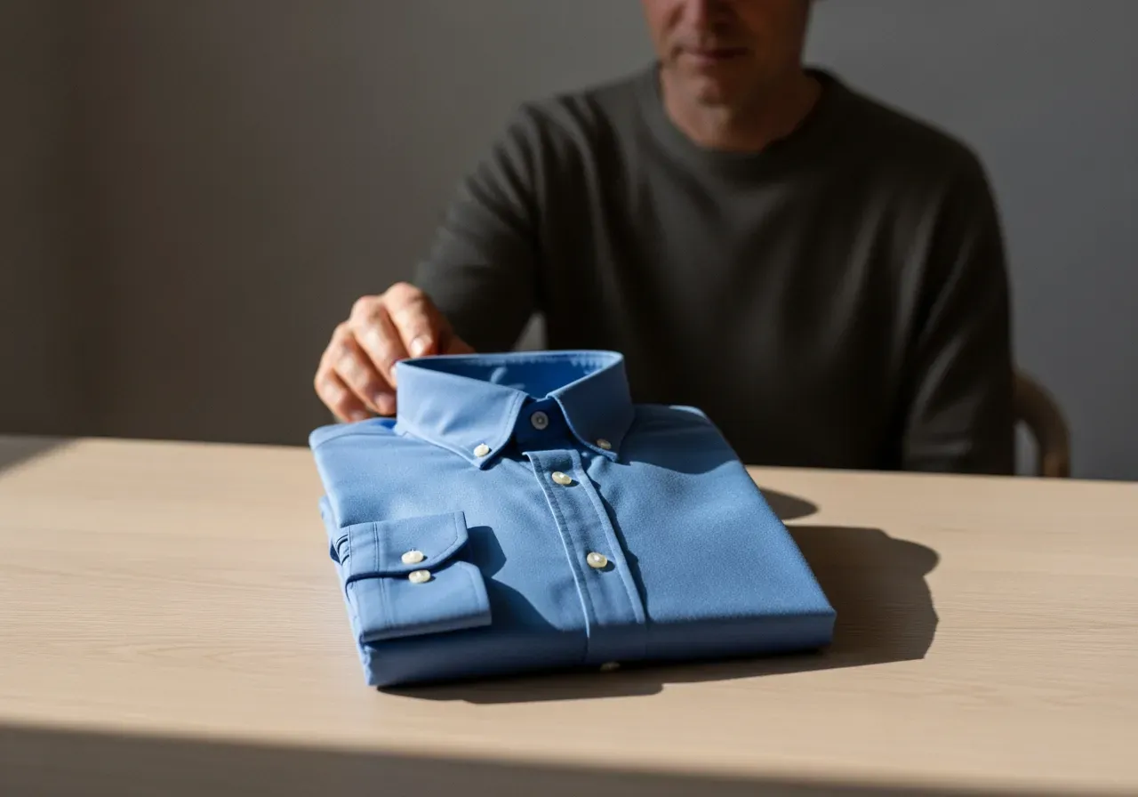 Mjuk blå bomullsoxford i skjorta