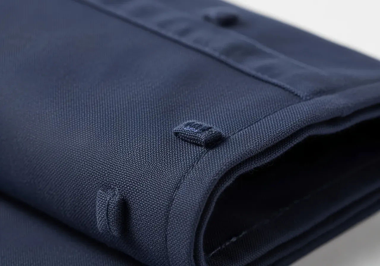 Marinblå oxford skjorttyg och noppor