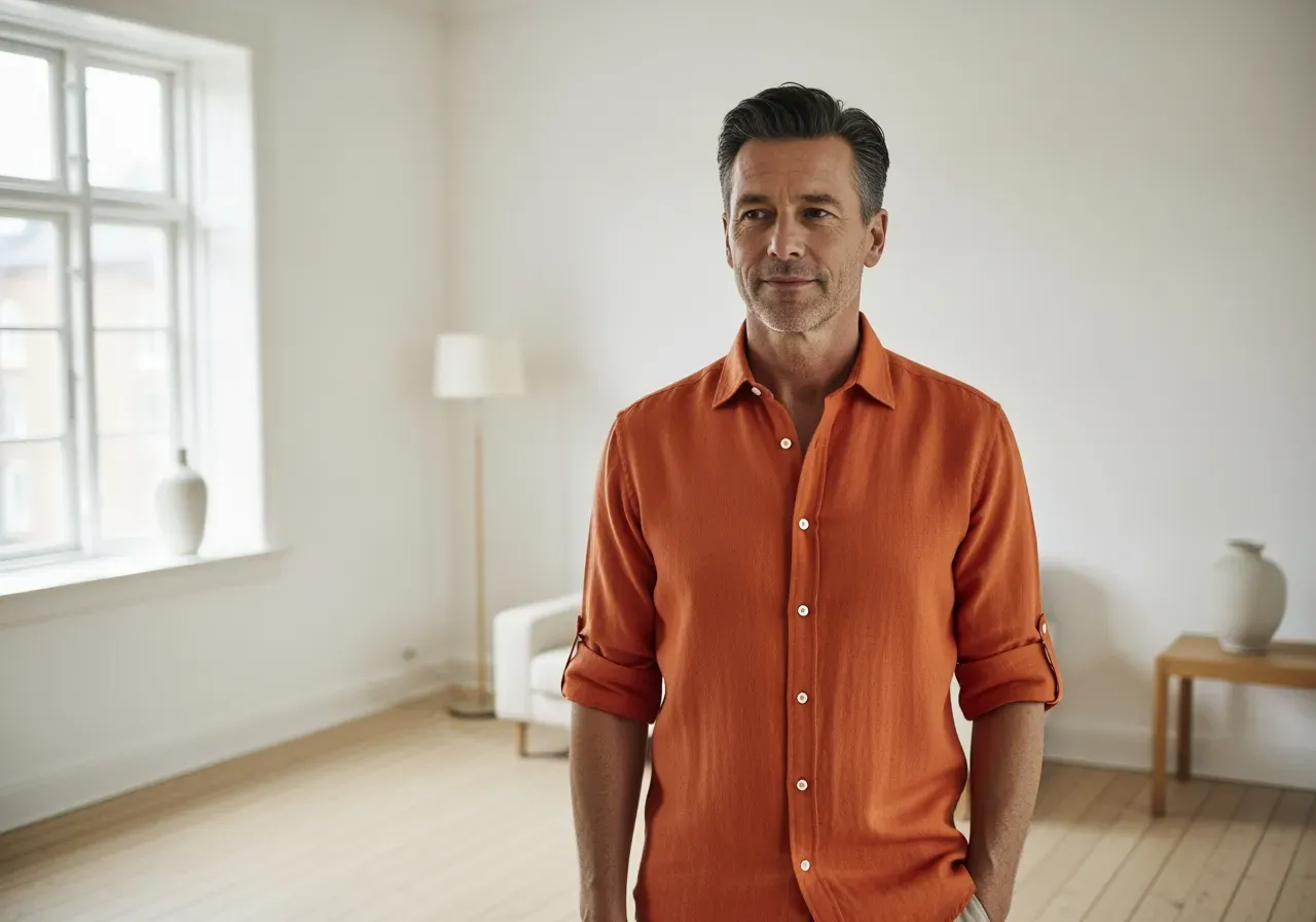 Orange linneskjorta i bomullslinne