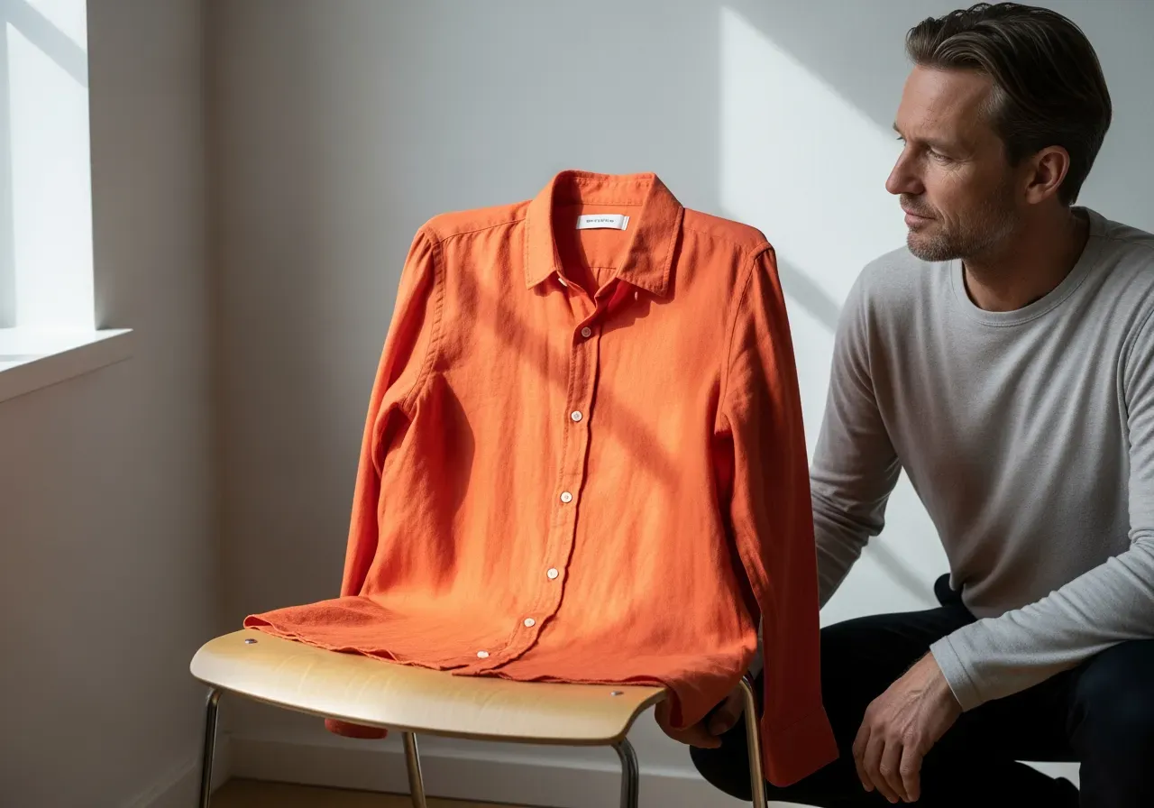 Orange linneskjorta och skrynkling