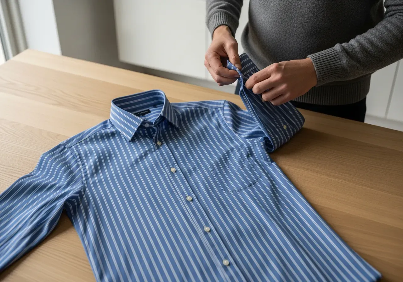 Blå randig poplin och stretchskjorta