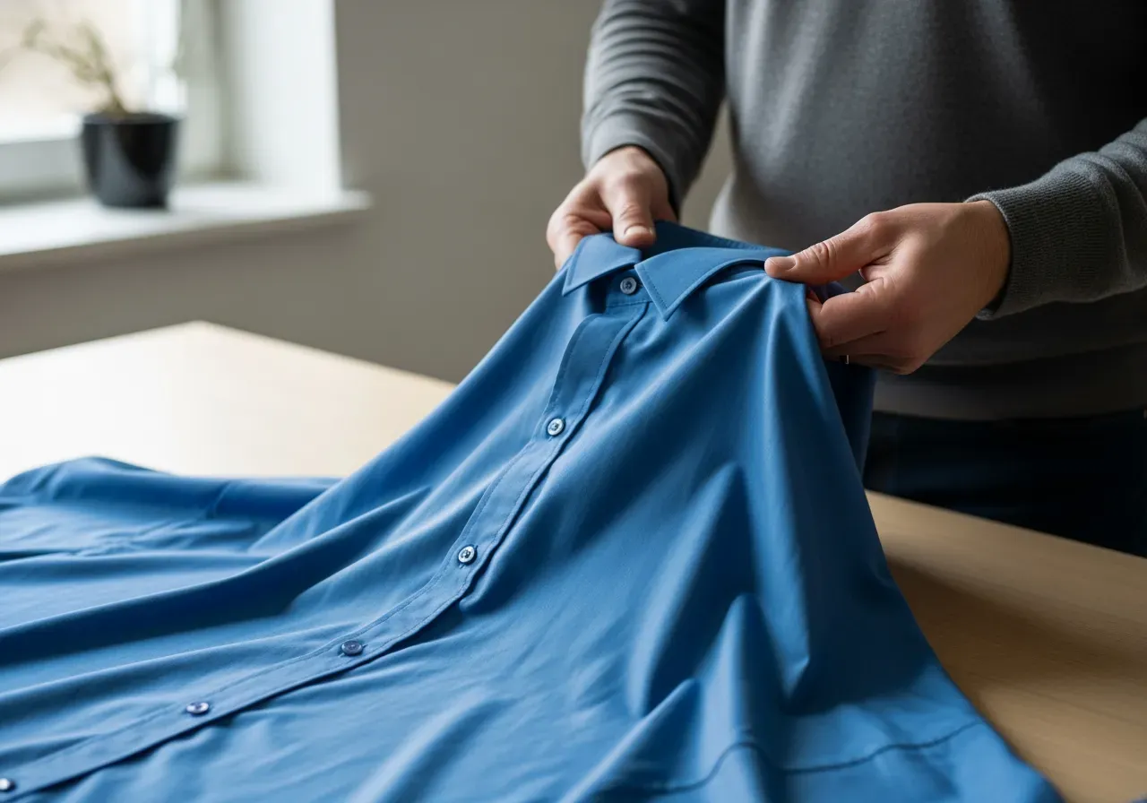 Blå poplin med elastan skjorttyg