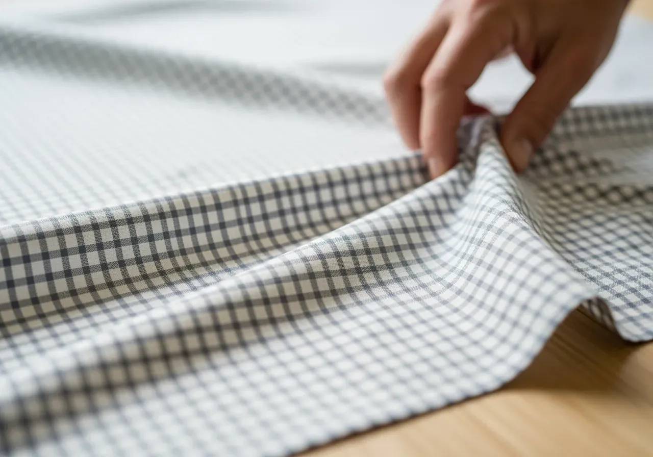 Smårutig bomullspoplin med andningsförmåga