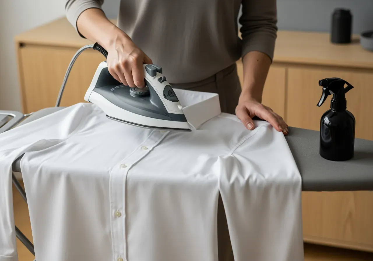 Vit egyptisk poplin och strykbehov