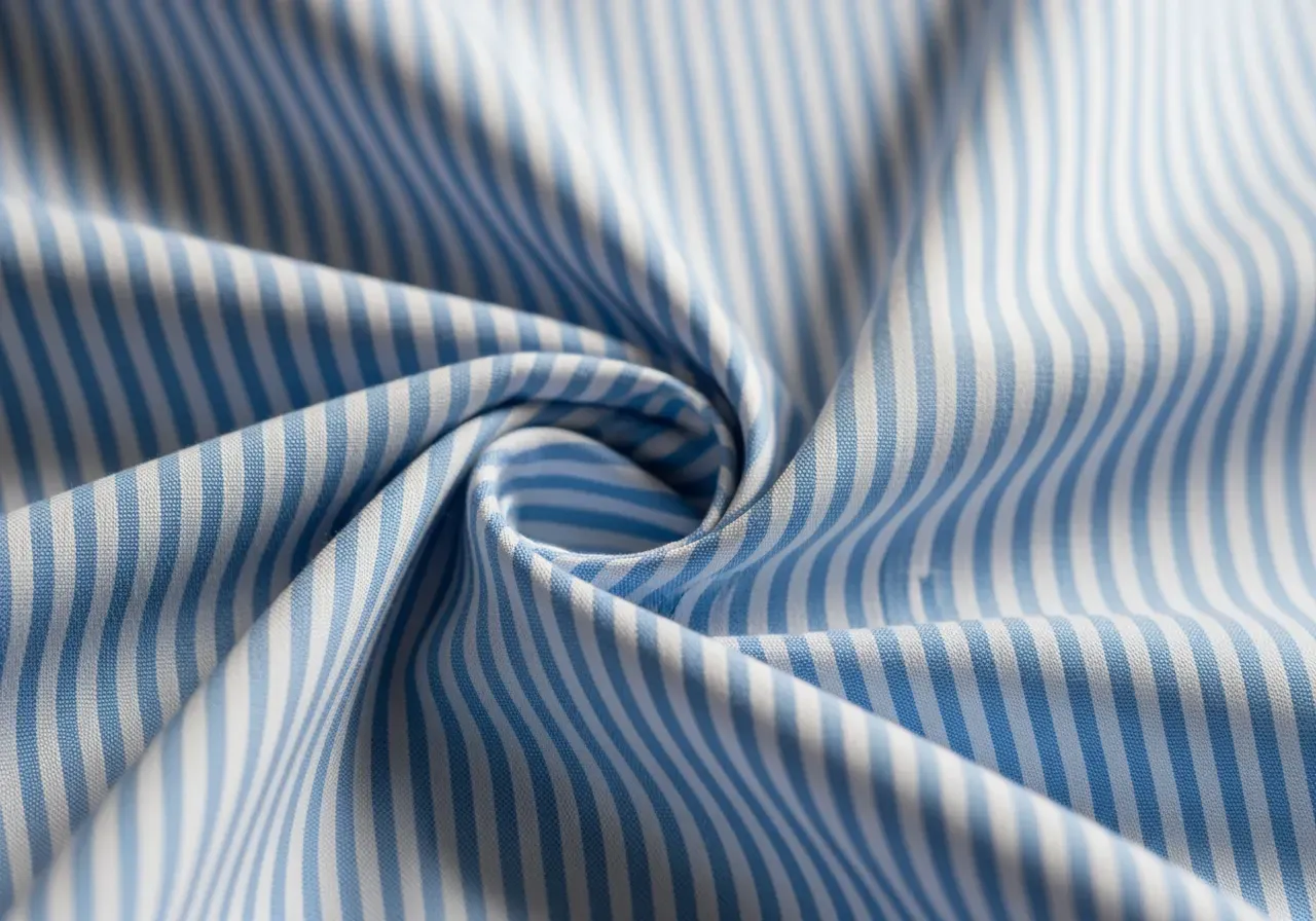 Ljusblå randig poplin i närbild