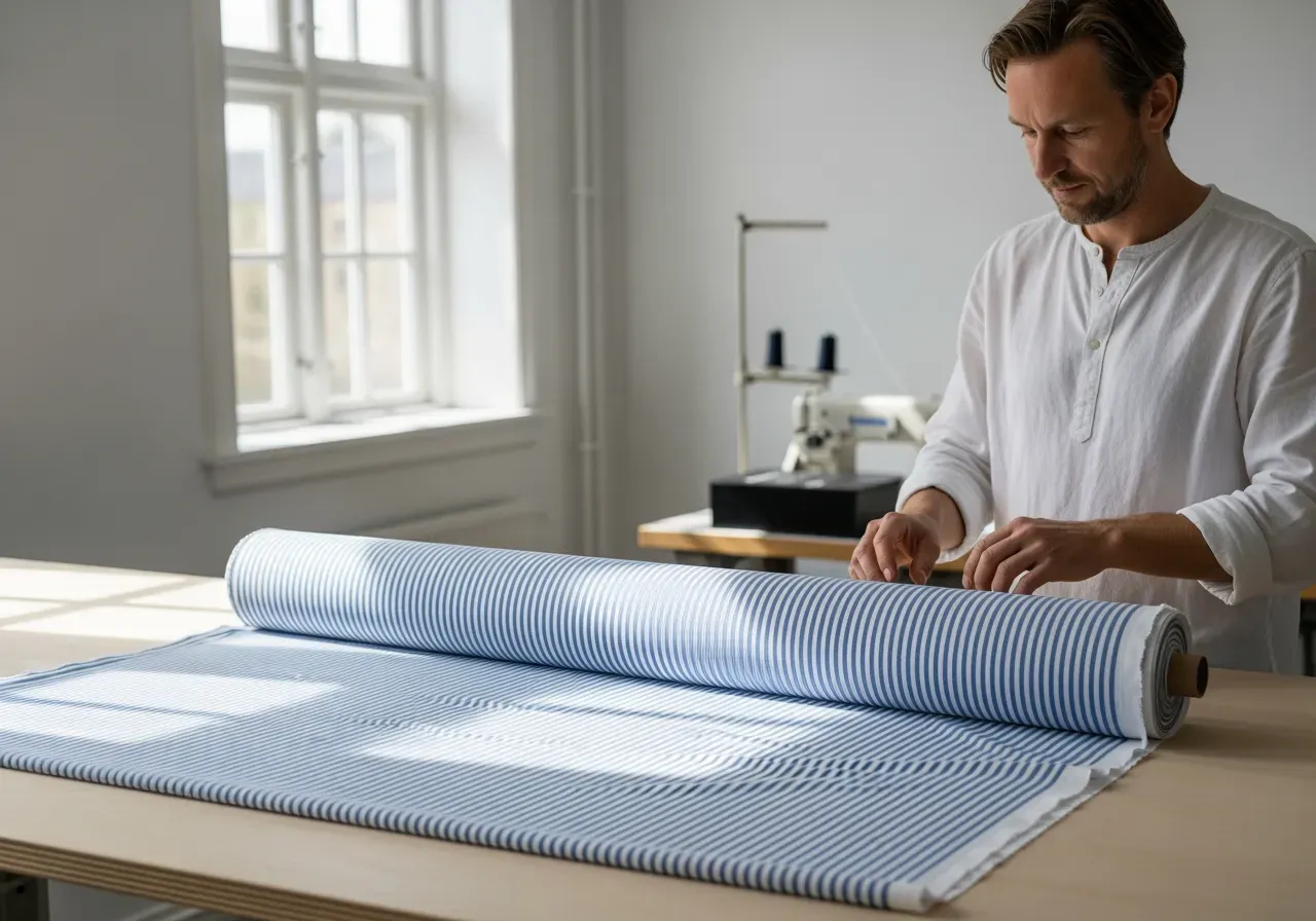 Blå randig bomullspoplin för skjortor