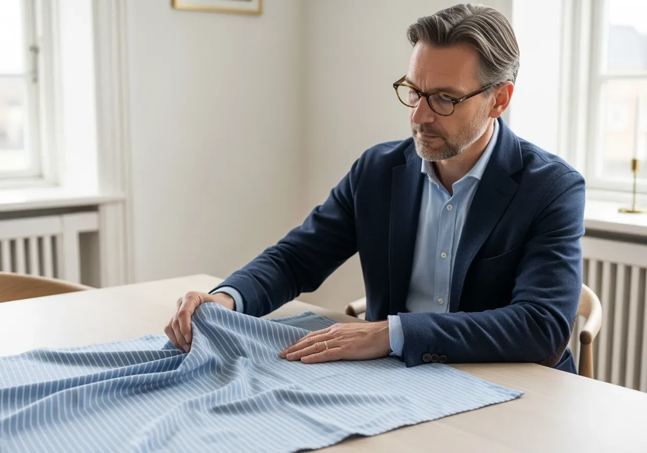 Ljusblå randig twill i egyptisk bomull