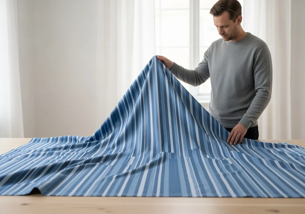 Blå randig poplin i rätt proportion