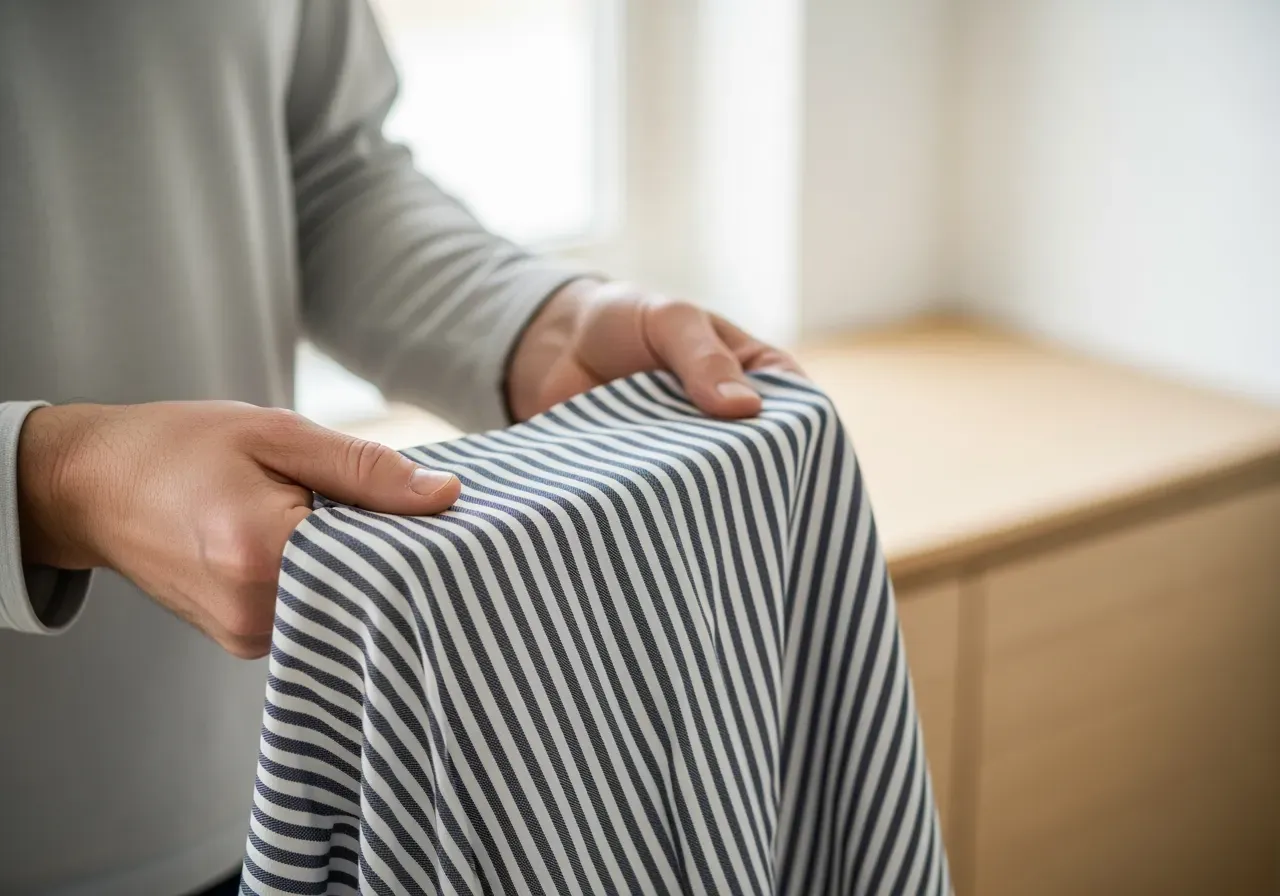 Randriktning i randig bomullspoplin