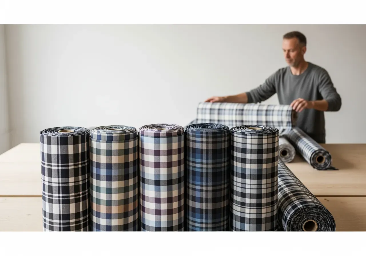 Rutiga poplintyger med färgkontrast