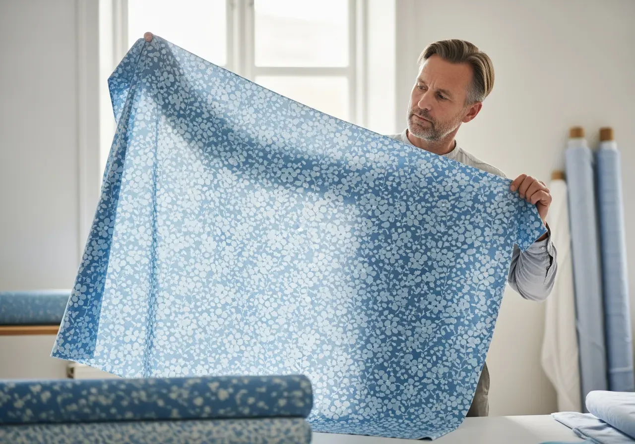 Blå blommig bomullspoplin för skjortor