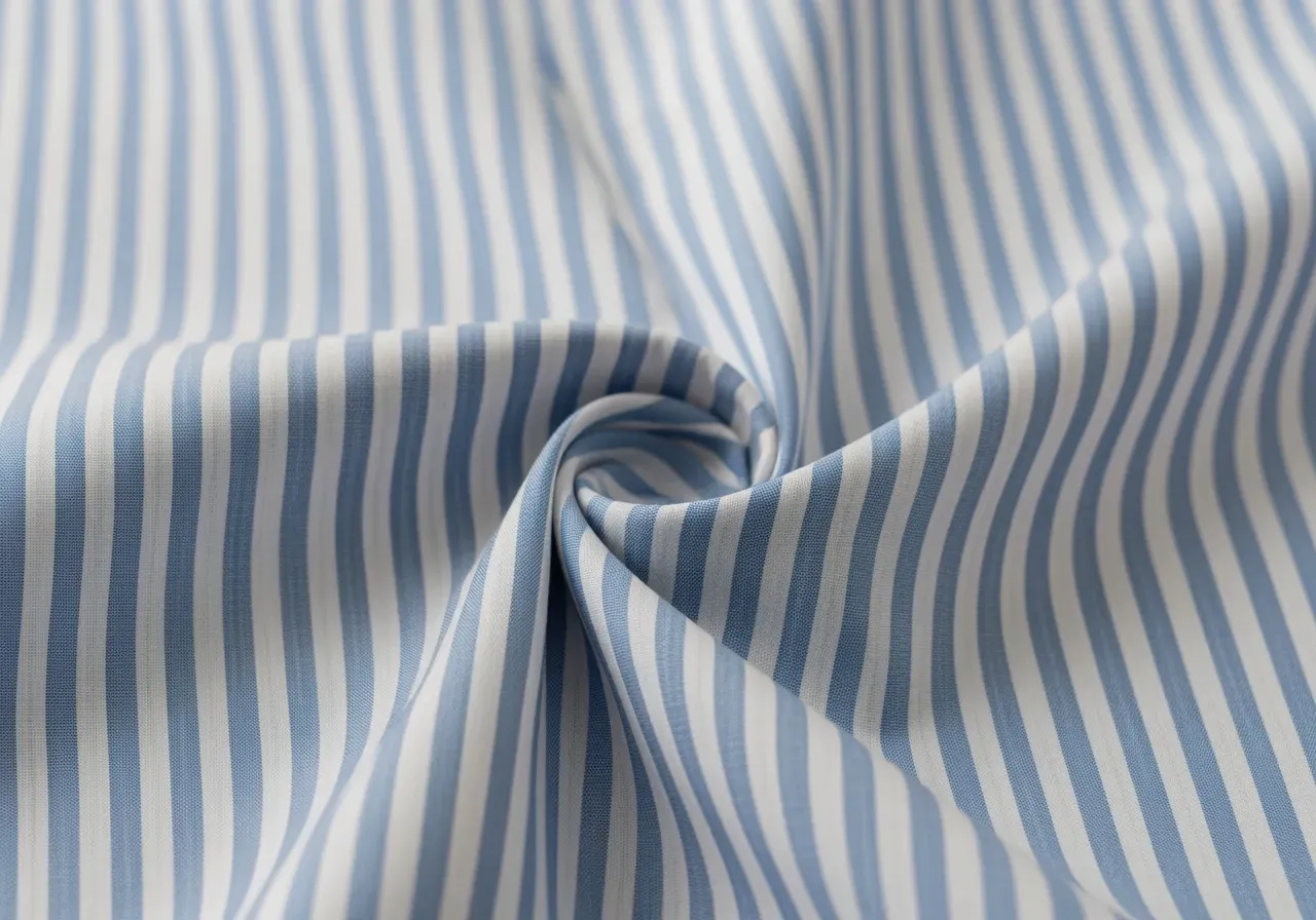 Ljusblå randig poplin och skrynkeltålighet