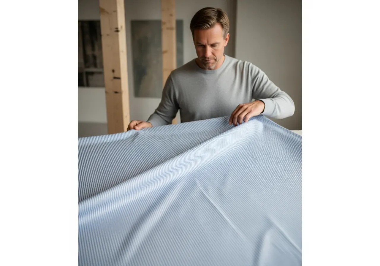 Ljusblå randig poplin för skjortor