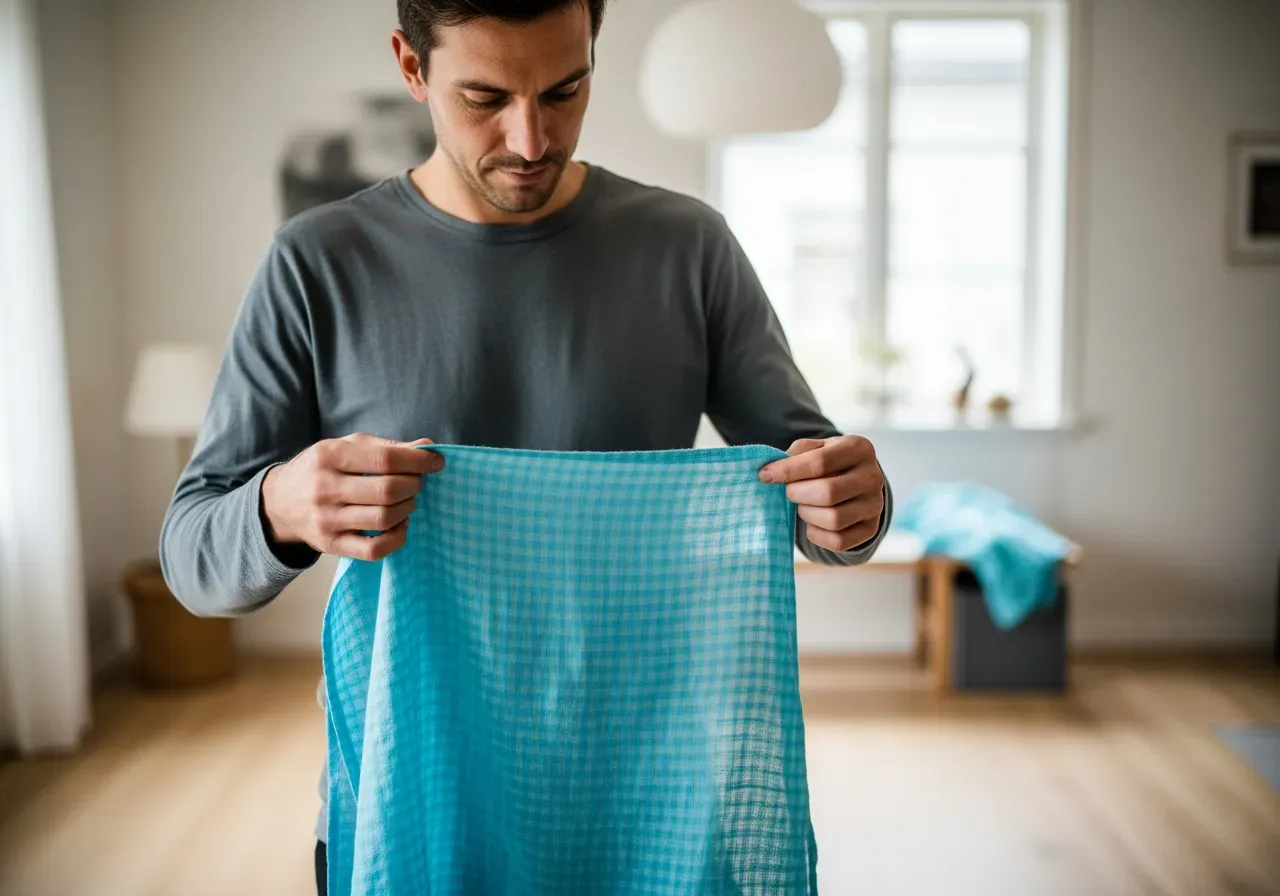 Cyan smårutat linne och genomskinlighet