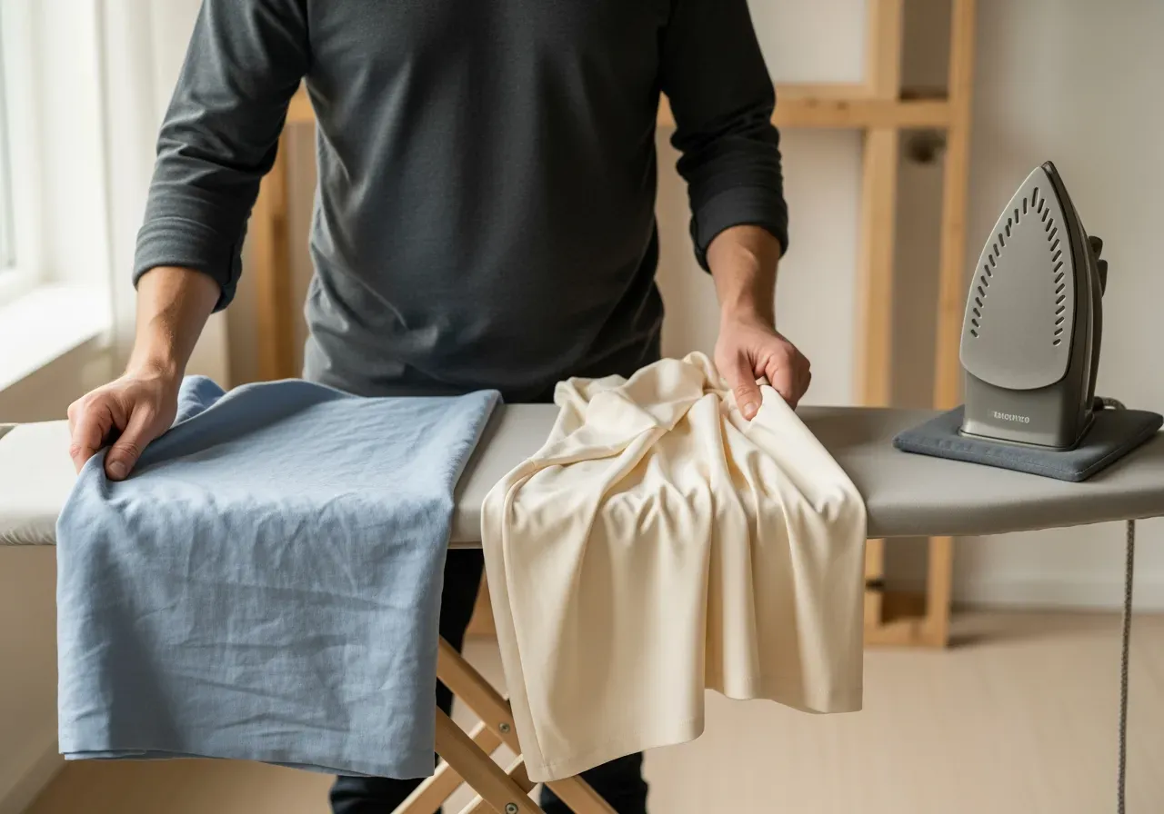 Strykbarhet i bomullslinne och stretchpoplin