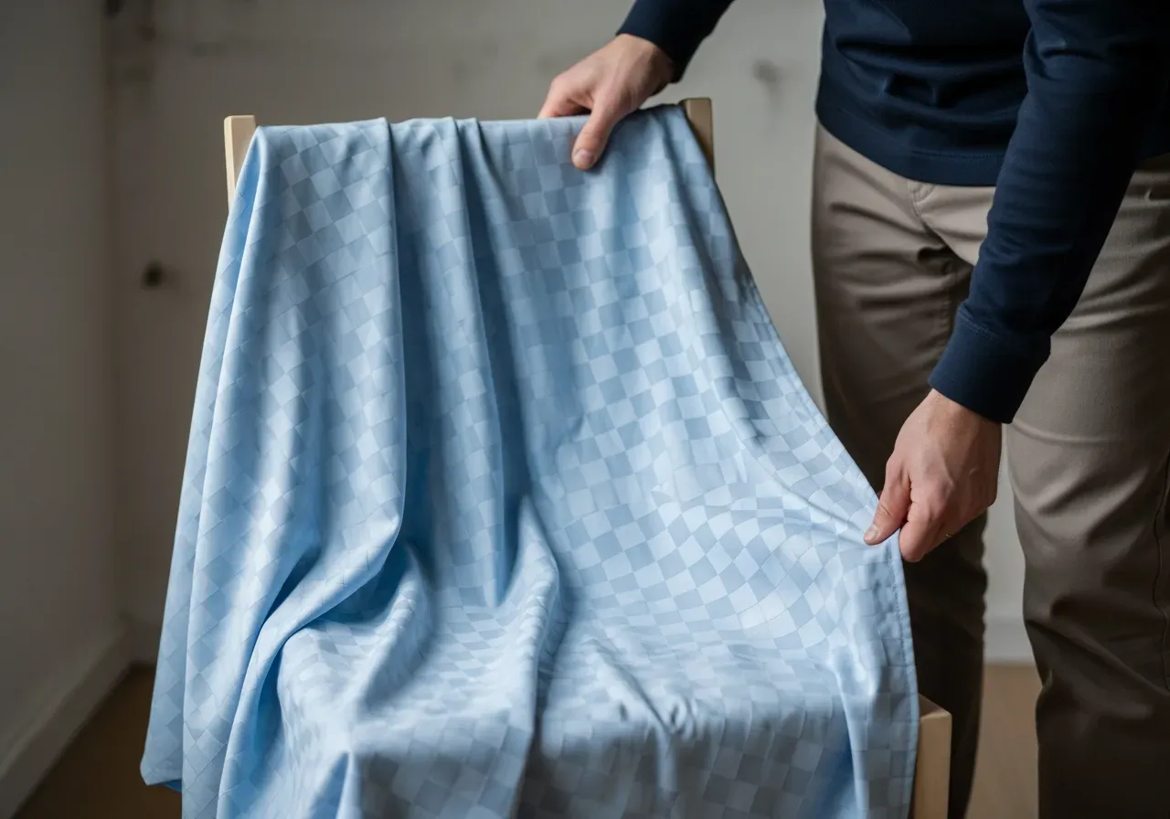 Ljusblå strykfri rutig poplin