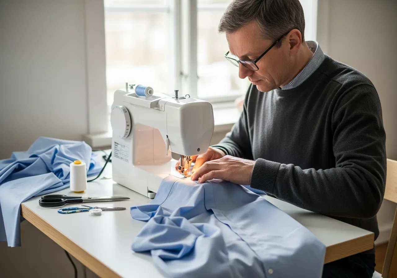 Person syr skjorta i poplin