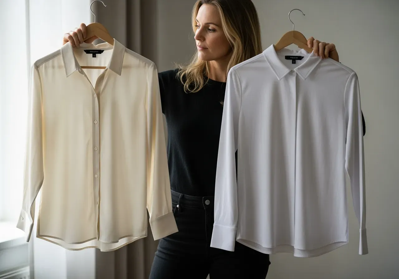 Hon jämför silkeskjorta och bomullsskjorta