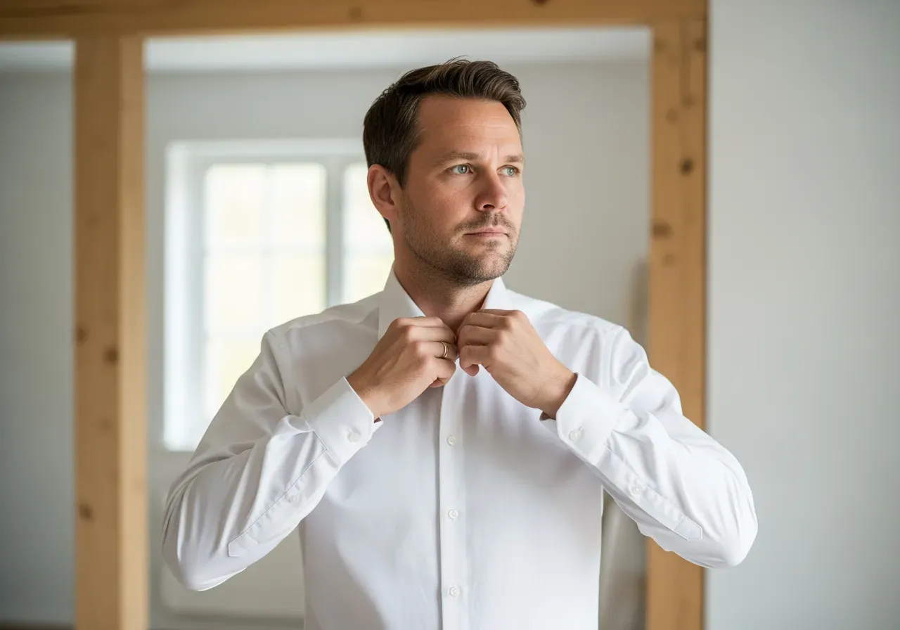 Person provar vit poplin skjorta