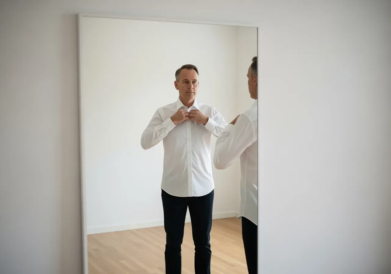 Person provar vit poplinskjorta