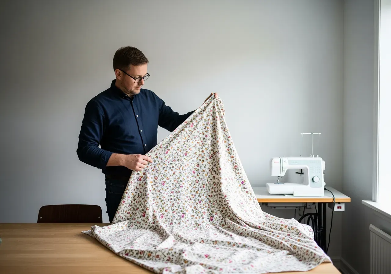 Person provar blommigt poplintyg