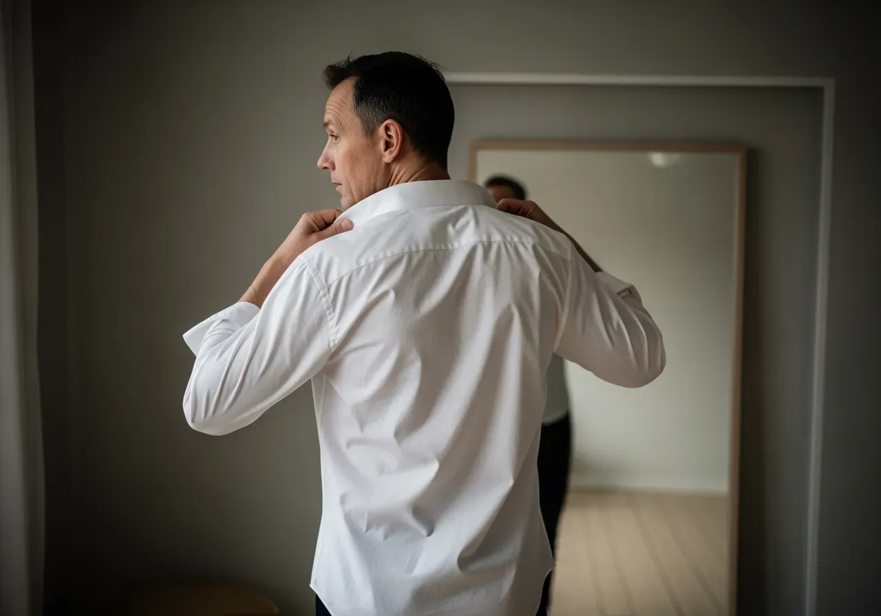 Person provar skjorta i bomullspoplin