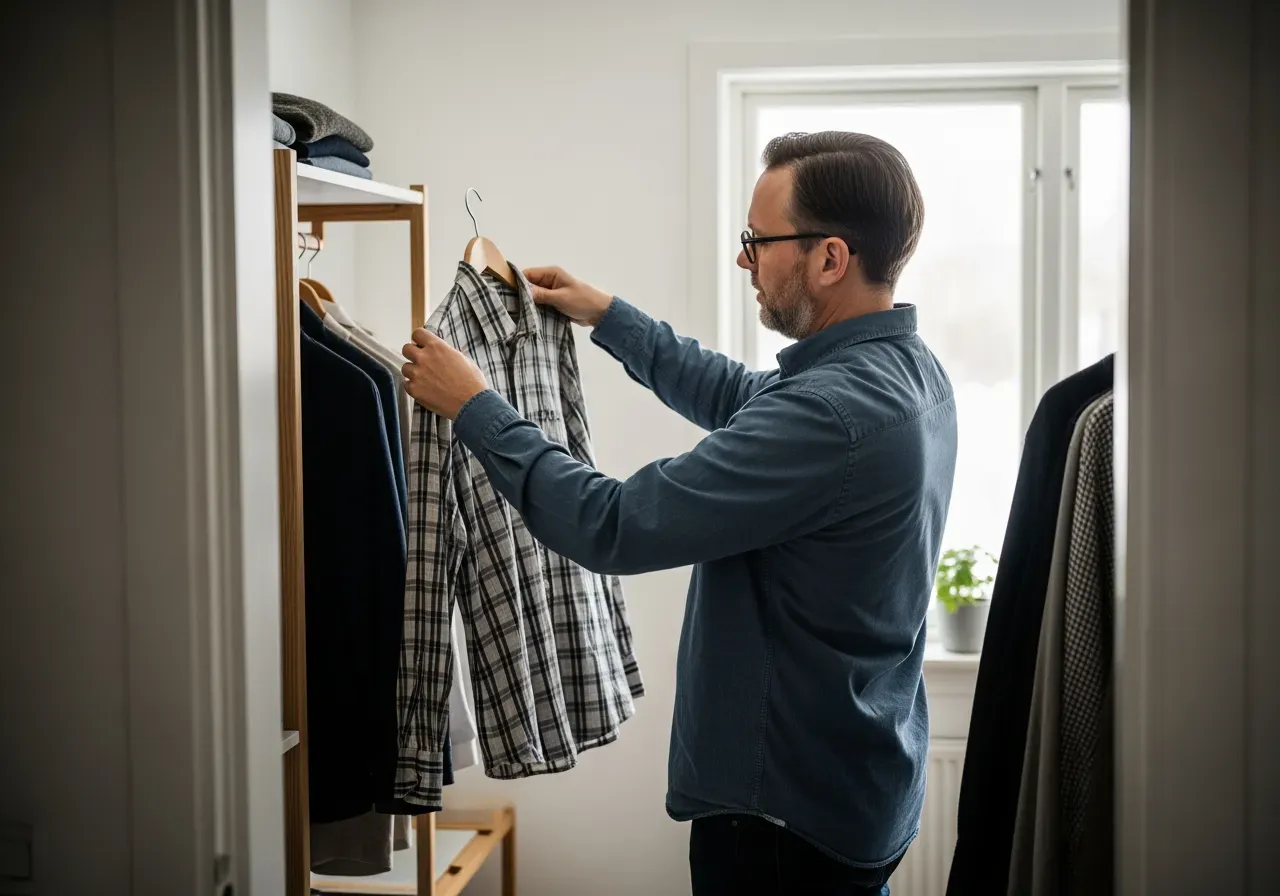 Han väljer rutig poplinskjorta