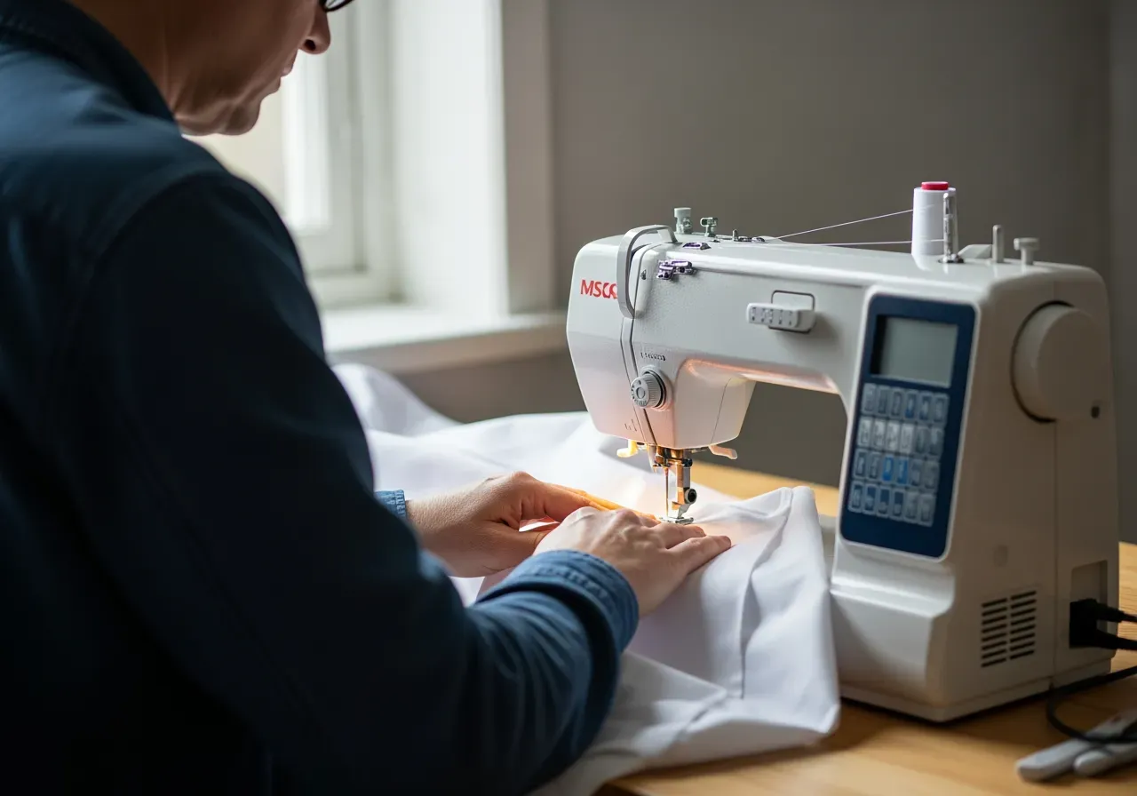 Person syr vit bomullspoplin