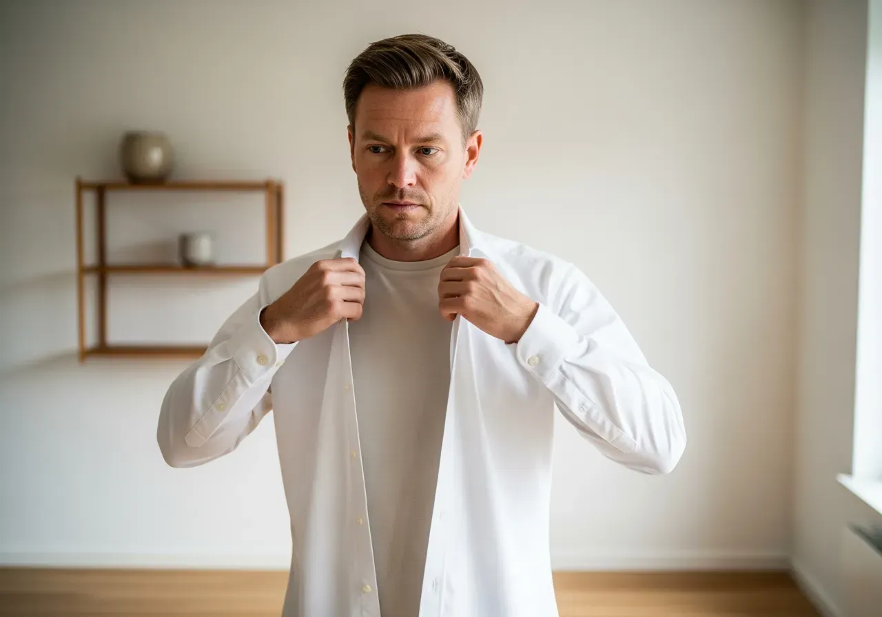 Person provar vit twillskjorta