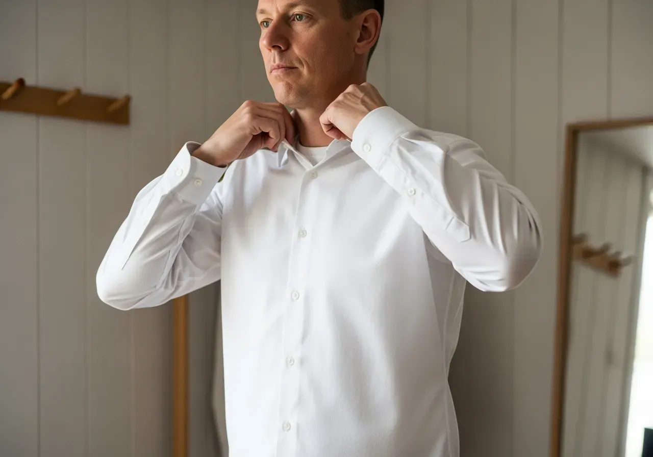 Person provar vit twillskjorta