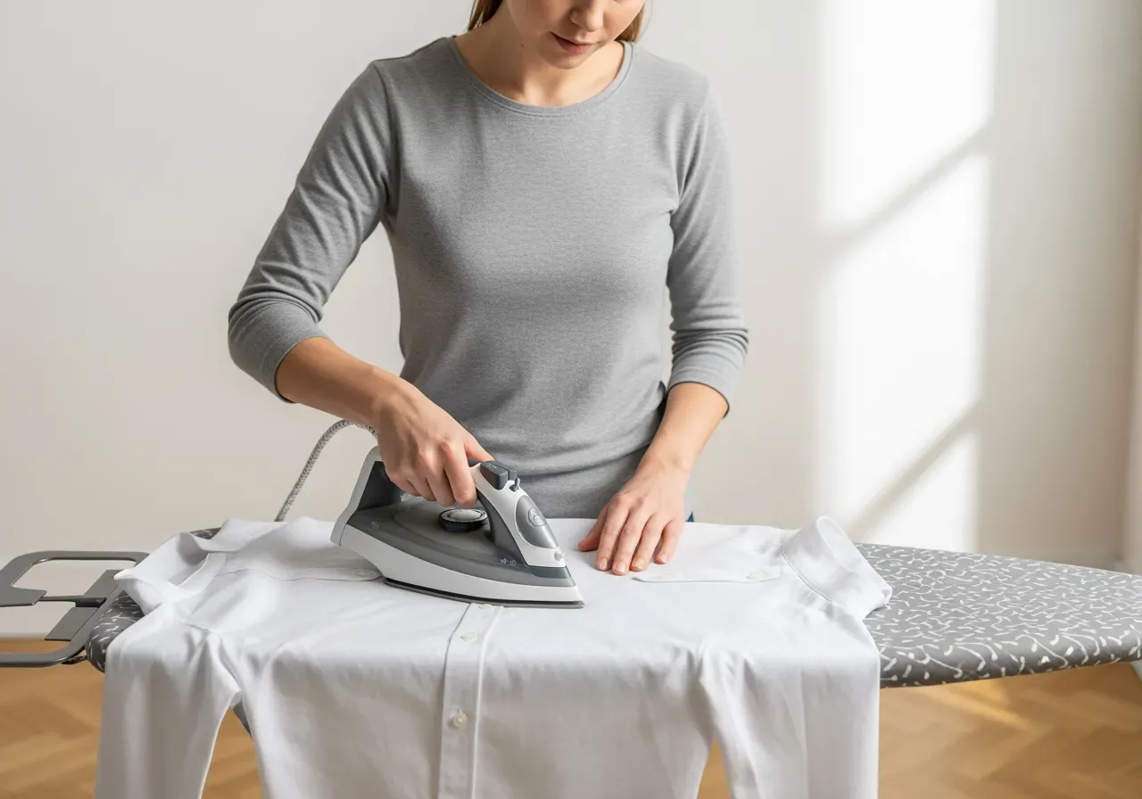 Hon stryker vit twillskjorta