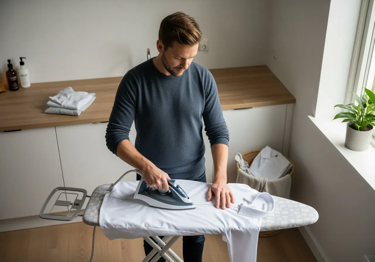 Person stryker vit poplinskjorta