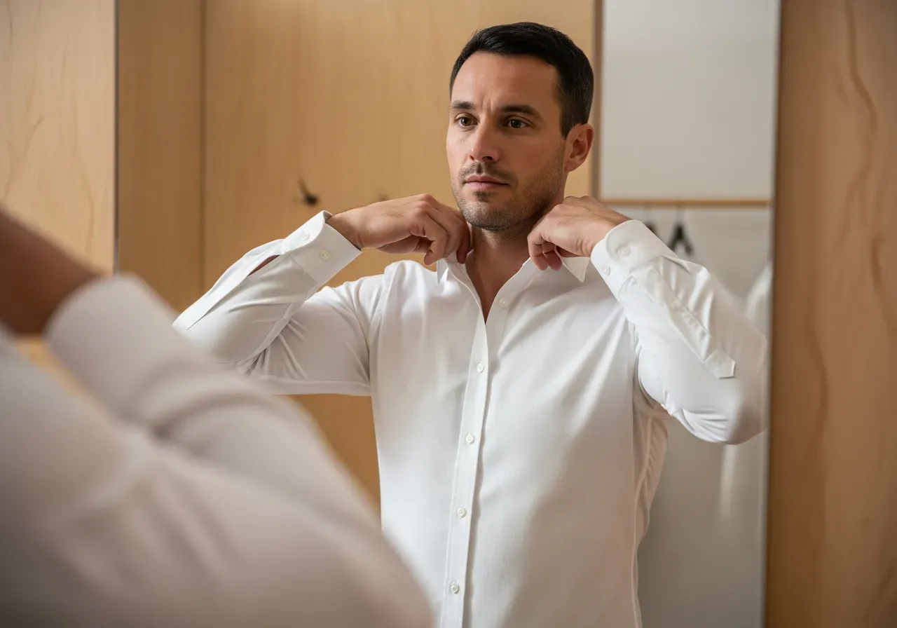 Person provar vit skjorta i kypert