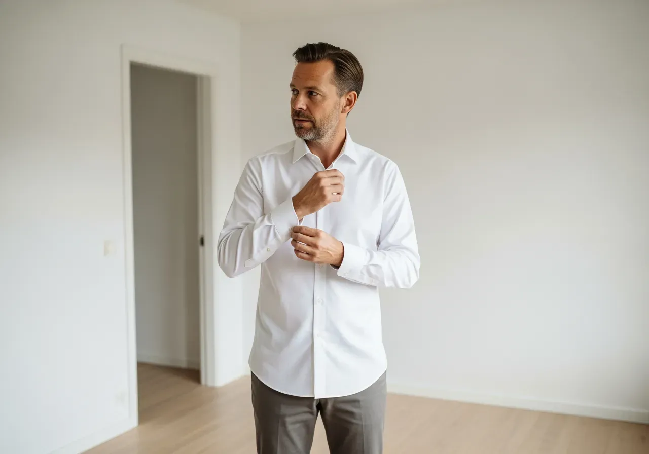 Person provar vit kypertskjorta