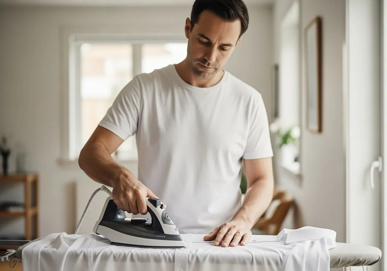 Person stryker vit twillskjorta