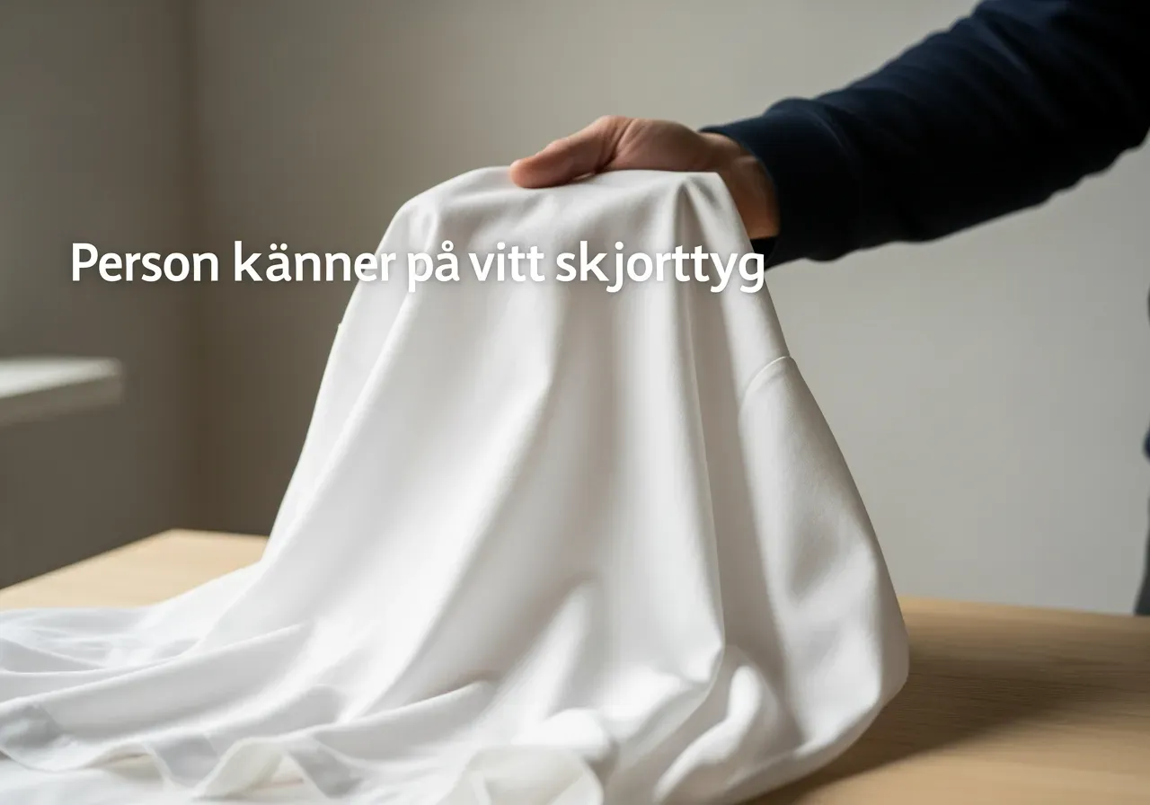Person känner på vitt skjorttyg